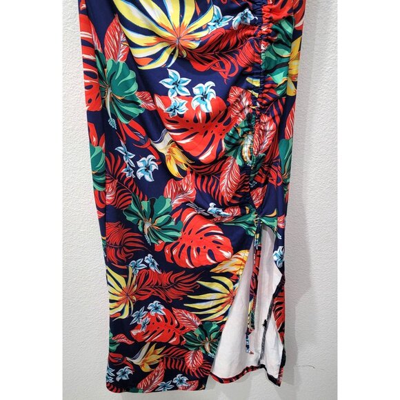 Shein Tropical Floral Maxi Halter Dress with Adjustable Tie & Side Slit Size S - Picture 3 of 12